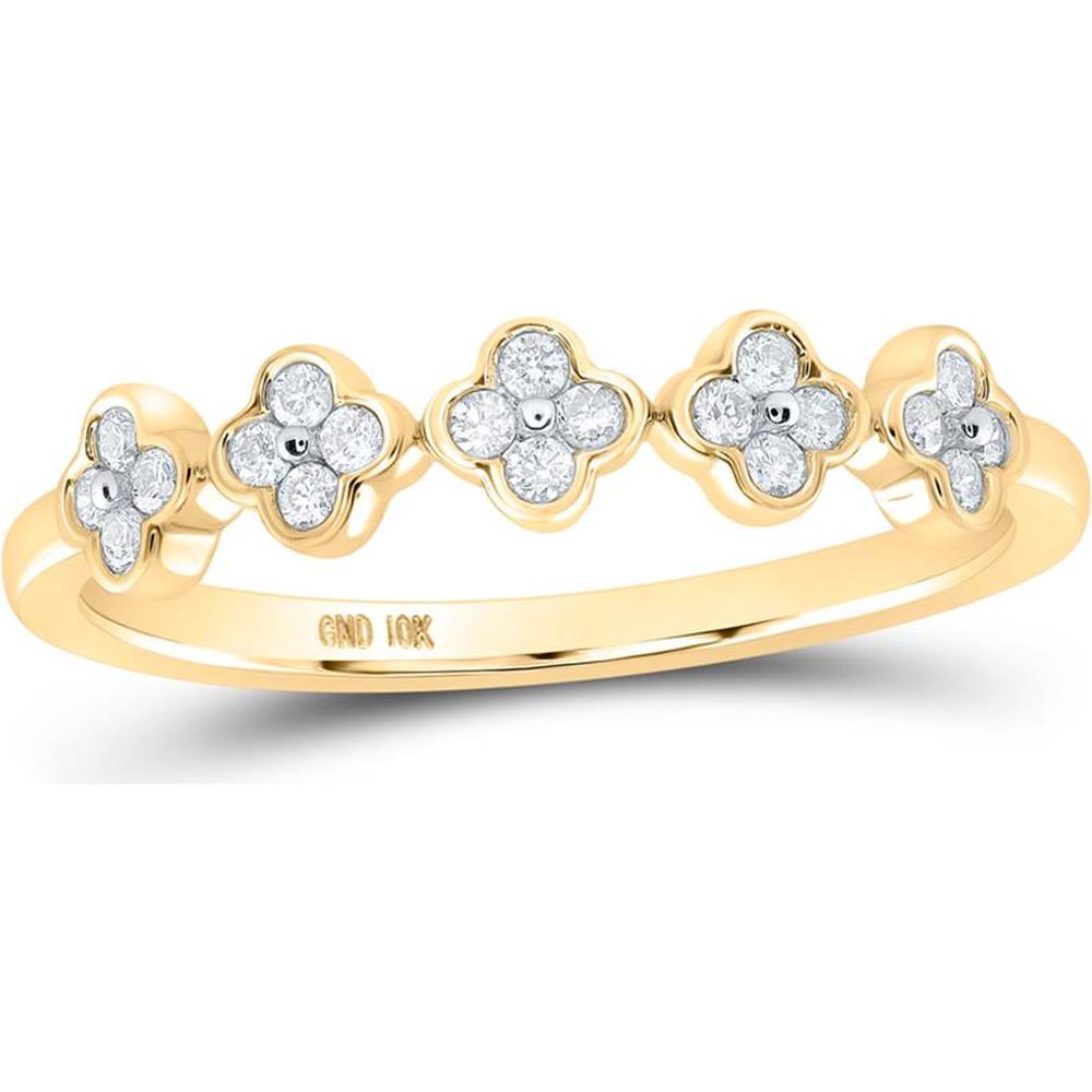 GND 10K Yellow Gold Stackable Band Ring with Channel-Set Round Diamonds in Clover Motif - 1/6 Carat Total Diamond Weight