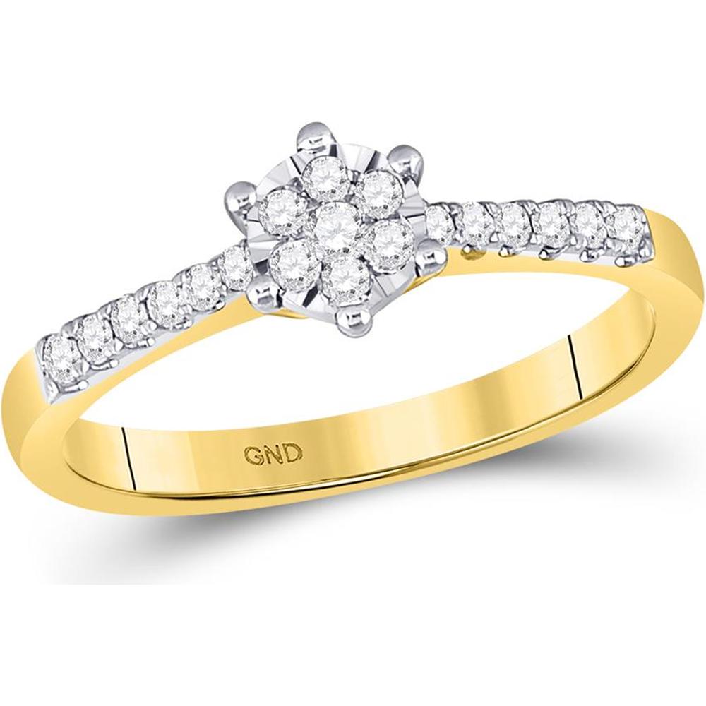 GND 10K Yellow Gold Stackable Band Ring with Round Diamond Cluster - 1/5 Total Carat Weight