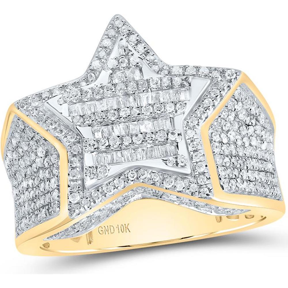 GND 10K Yellow Gold Star Ring with Baguette and Round Diamonds - 1.00 Carat Total Diamond Weight