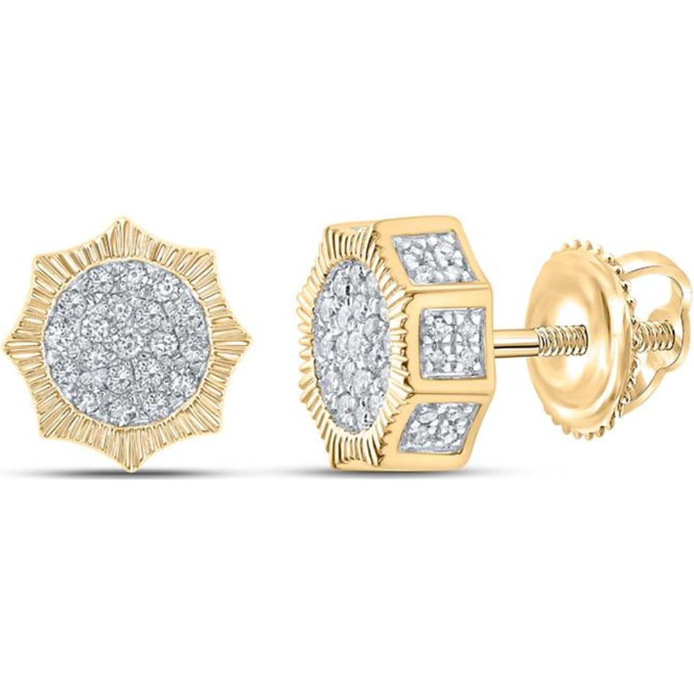GND 10K Yellow Gold Starburst 3D Cluster Stud Earrings with Prong-Set Round Diamonds - 0.75 Carat Total Diamond Weight