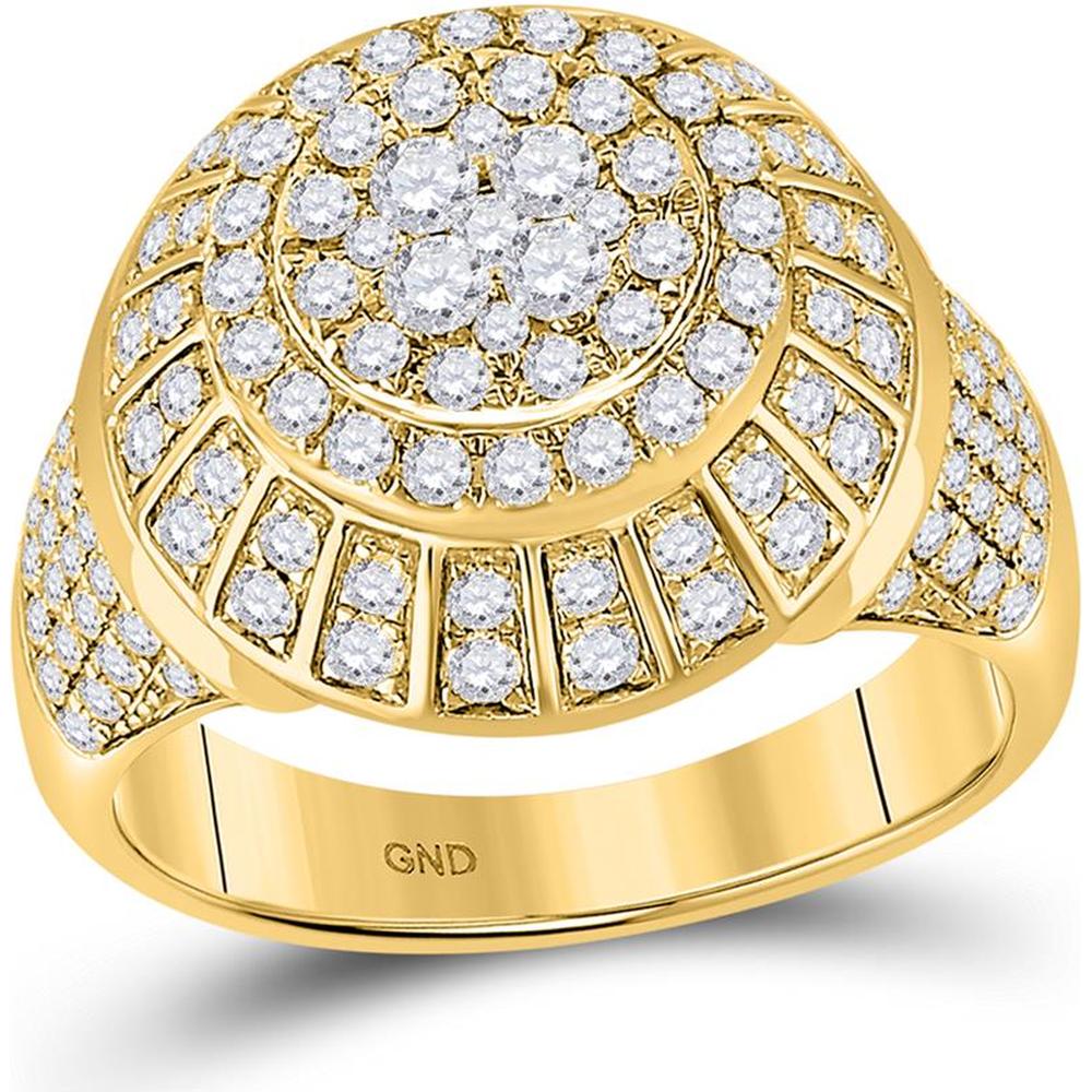 GND 10K Yellow Gold Statement Cluster Ring with Pave-Set Round Diamonds - 1.91 Carat Total Diamond Weight