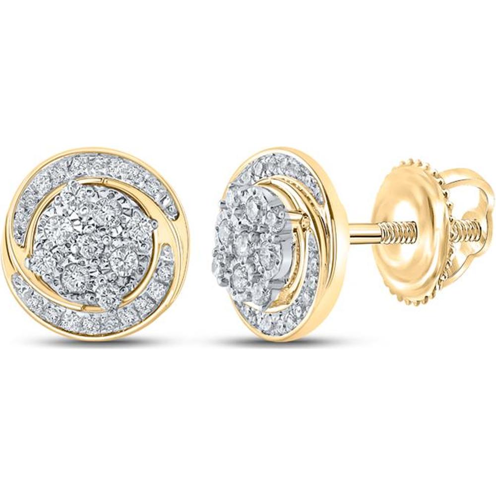 GND 10K Yellow Gold Stud Earrings with Prong-Set Round Diamond Cluster - 1/5 Total Carat Weight