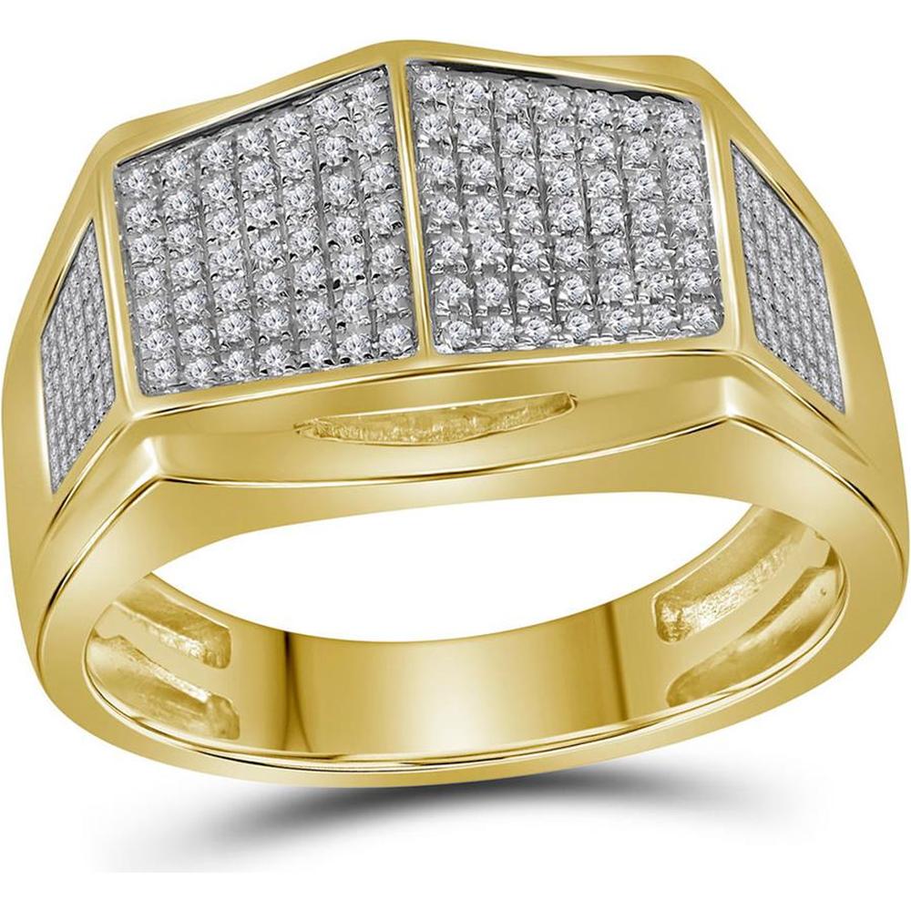 GND 10K Yellow Gold Symmetrical Arched Square Ring with Pavé-Set Round Diamonds - 1/3 Total Carat Weight