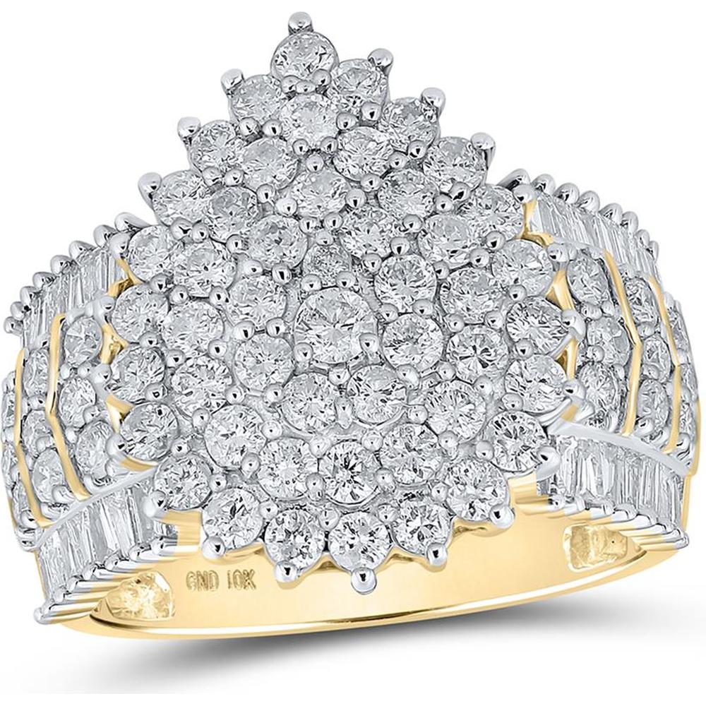 GND 10K Yellow Gold Tear-Shaped Cluster Ring with Prong Set Round and Channel Set Baguette Diamonds – 2 Carat Total Diamond Weight