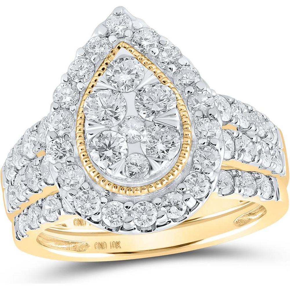 GND 10K Yellow Gold Teardrop Bridal Wedding Ring Set with 2 Carat Total Round Diamonds