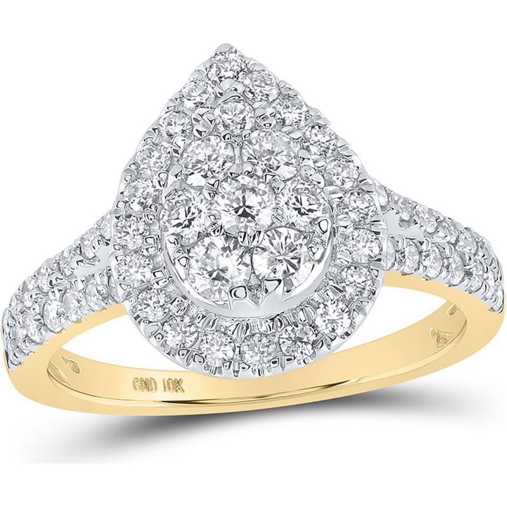 GND 10K Yellow Gold Teardrop Cluster Ring with Prong-Set Round Diamonds - 1.00 Carat Total Diamond Weight