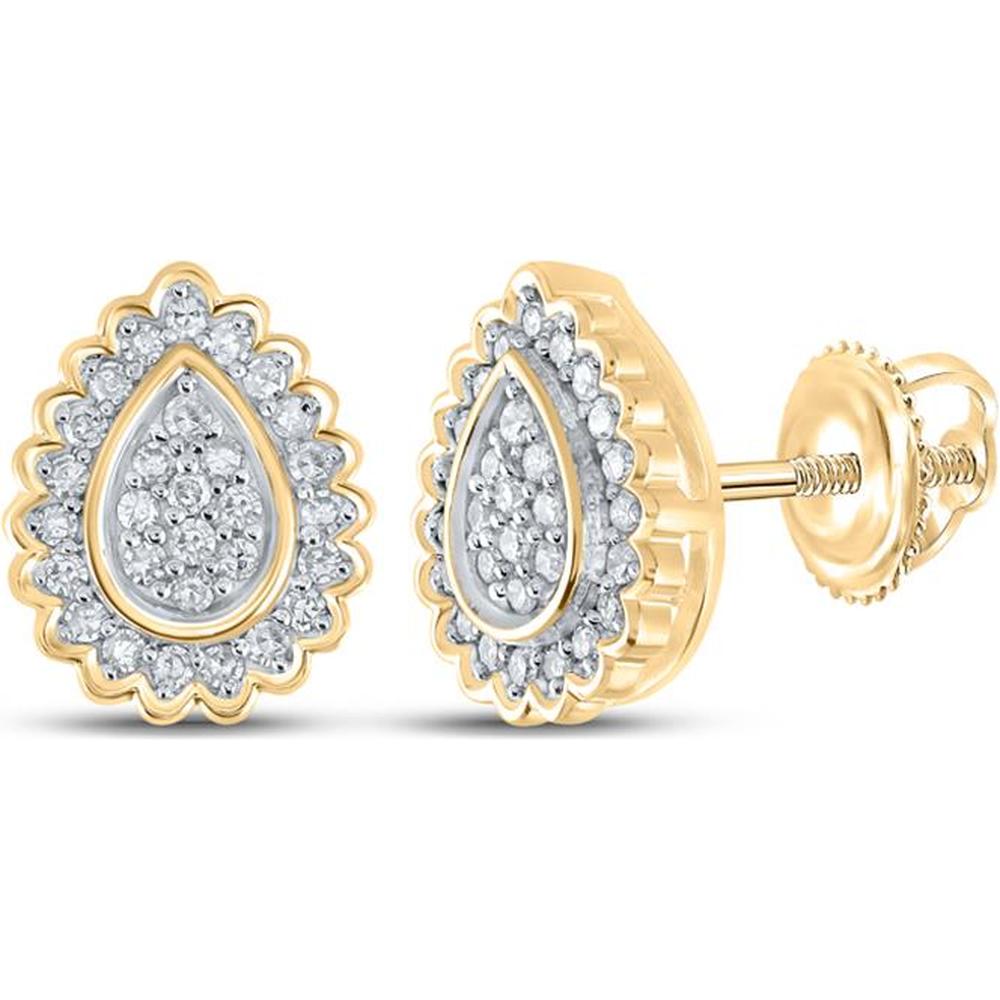 GND 10K Yellow Gold Teardrop Earrings with Pave-Set Round Diamonds - 1/4 Carat Total Diamond Weight