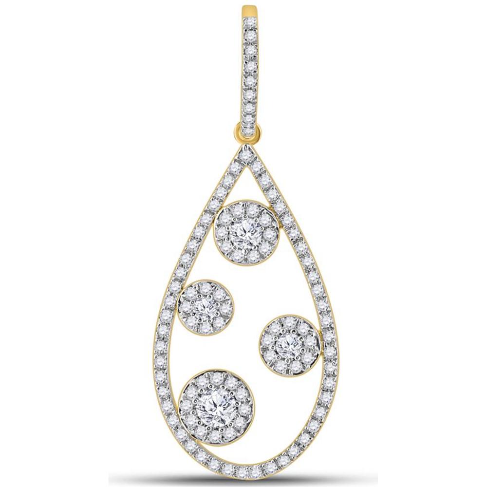 GND 10K Yellow Gold Teardrop Pendant with Prong and Pave-Set Round Diamonds - 1/2 Carat Total Diamond Weight