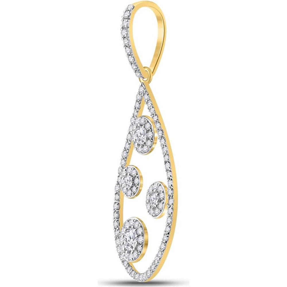 GND 10K Yellow Gold Teardrop Pendant with Prong and Pave-Set Round Diamonds - 1/2 Carat Total Diamond Weight