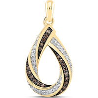 GND 10K Yellow Gold Teardrop Pendant with Prong-Set Brown and White Diamonds - 0.25 Carat Total Diamond Weight