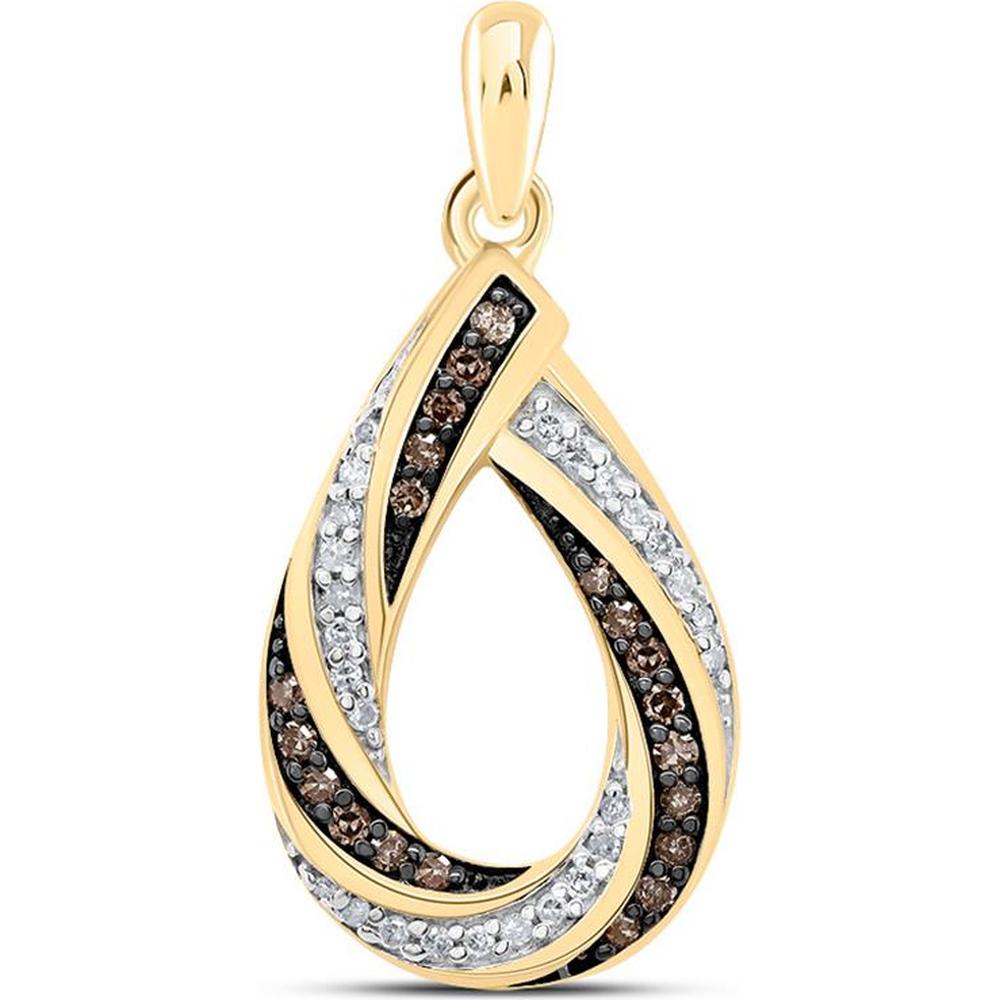 GND 10K Yellow Gold Teardrop Pendant with Prong-Set Brown and White Diamonds - 0.25 Carat Total Diamond Weight