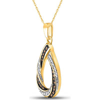 GND 10K Yellow Gold Teardrop Pendant with Prong-Set Brown and White Diamonds - 0.25 Carat Total Diamond Weight