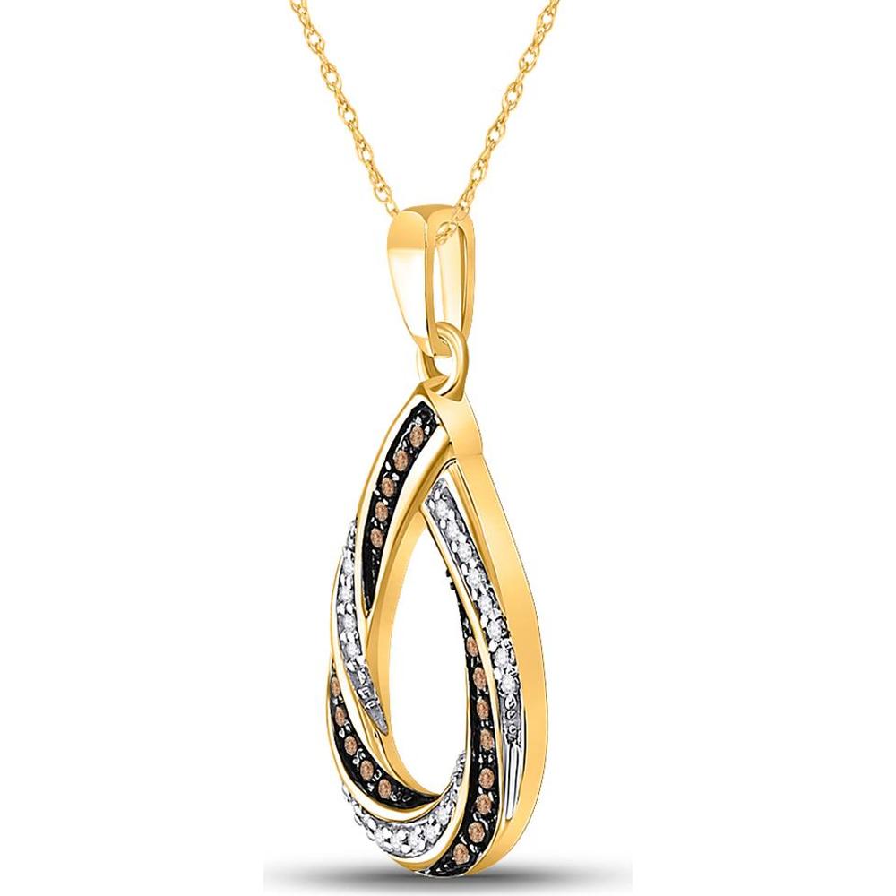 GND 10K Yellow Gold Teardrop Pendant with Prong-Set Brown and White Diamonds - 0.25 Carat Total Diamond Weight