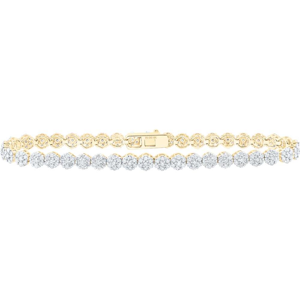GND 10K Yellow Gold Tennis Bracelet with Prong-Set Round Diamond Clusters - 3.21 Carat Total Diamond Weight