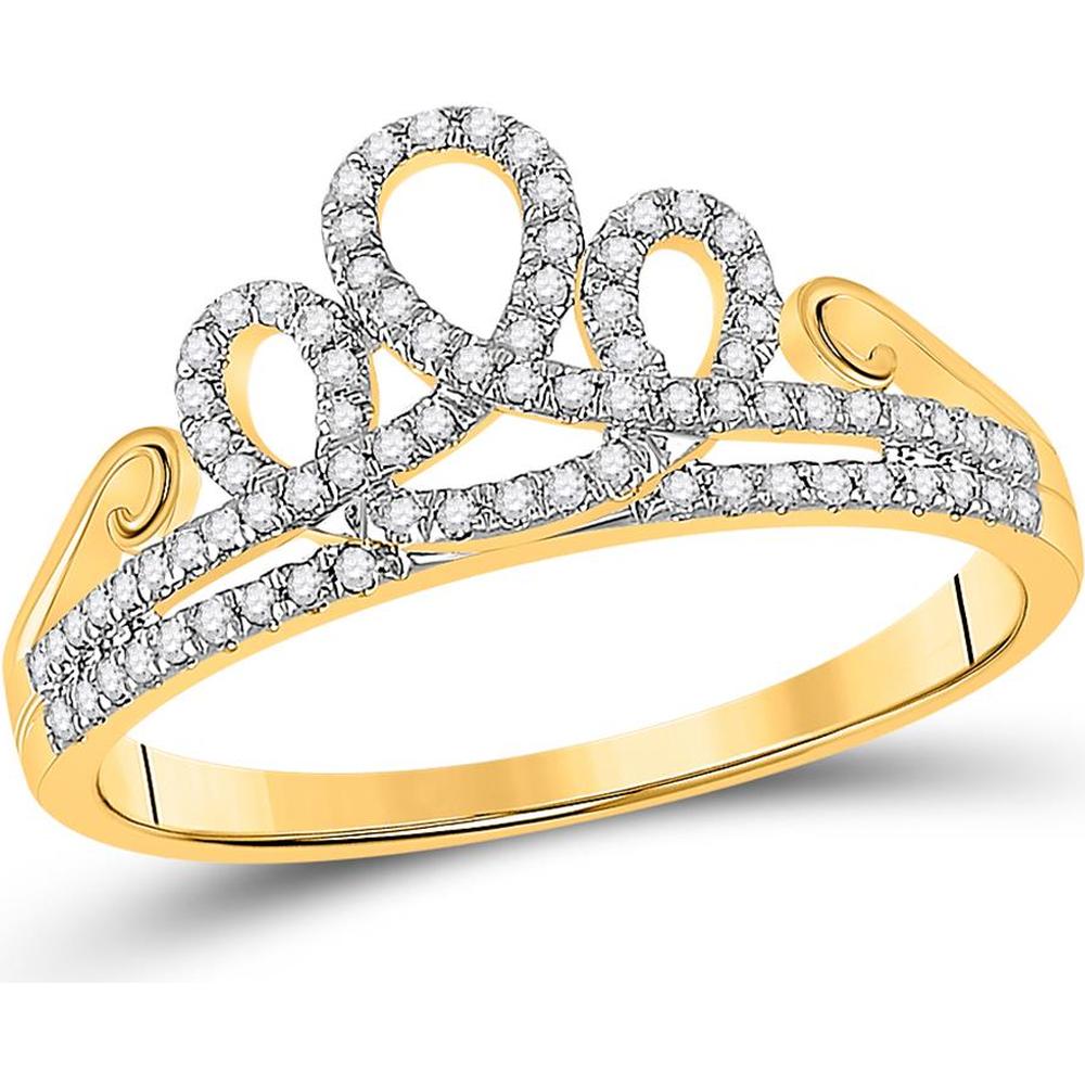 GND 10K Yellow Gold Tiara Crown Ring with Prong-Set Round Diamonds - 0.20 Carat Total Diamond Weight