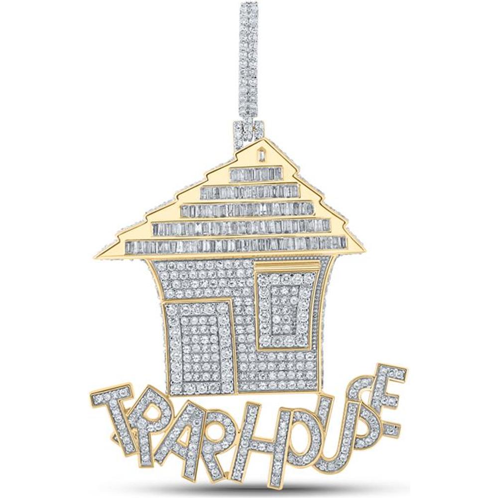 GND 10K Yellow Gold Trap House Pendant with Channel and Prong Set Baguette and Round Diamonds – 4.62 Carat Total Diamond Weight