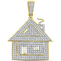 GND 10K Yellow Gold Trap House Pendant with Pave-Set Round Diamonds - 0.77 Carat Total Diamond Weight