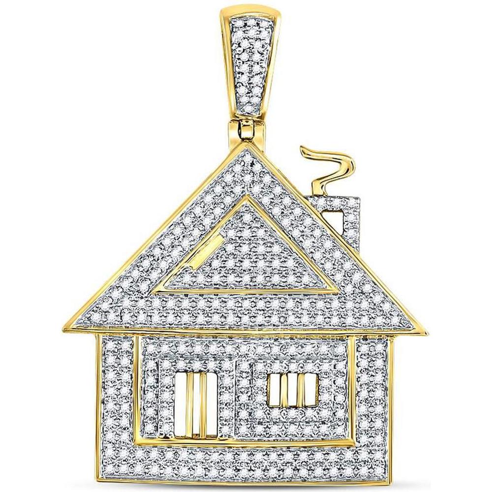 GND 10K Yellow Gold Trap House Pendant with Pave-Set Round Diamonds - 0.77 Carat Total Diamond Weight
