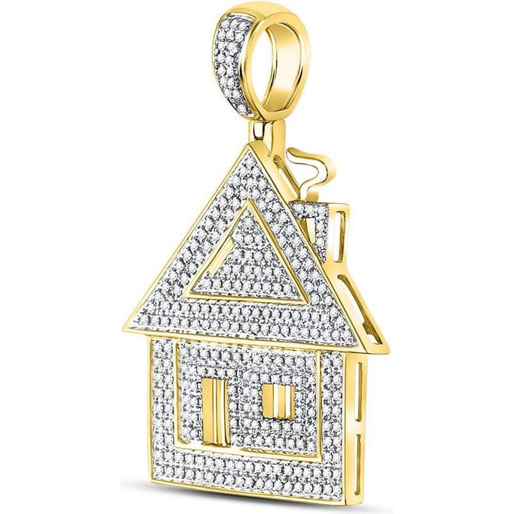 GND 10K Yellow Gold Trap House Pendant with Pave-Set Round Diamonds - 0.77 Carat Total Diamond Weight