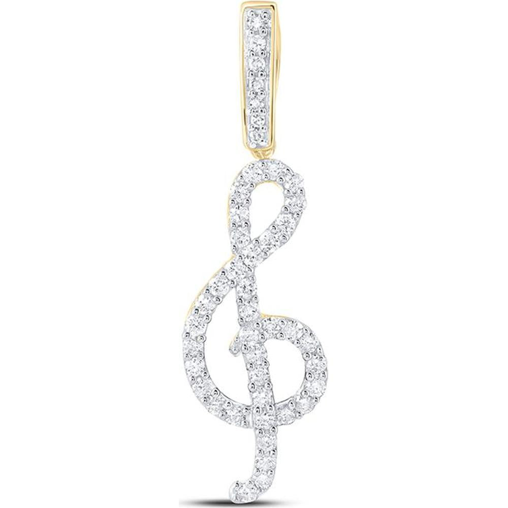 GND 10K Yellow Gold Treble Note Pendant with Prong-Set Round Diamonds - 3/8 Carat Total Weight