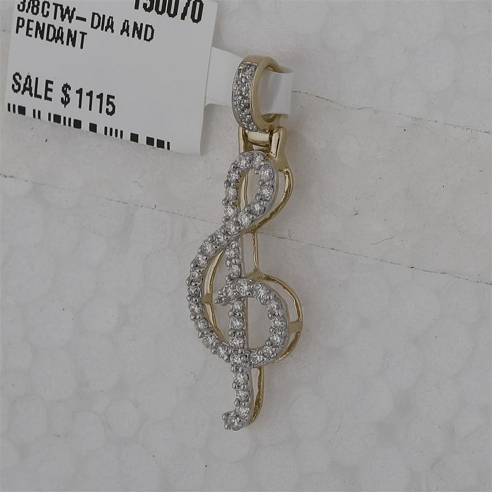 GND 10K Yellow Gold Treble Note Pendant with Prong-Set Round Diamonds - 3/8 Carat Total Weight