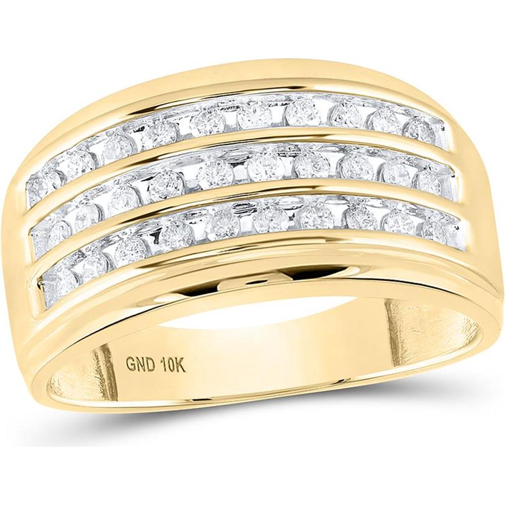 GND 10K Yellow Gold Triple Row Band Ring with Channel-Set Round Diamonds - 1/2 Total Carat Weight