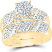 GND 10K Yellow Gold Two-Tone Round Diamond Cluster Matching Wedding Ring Set - 1/2 Carat Total Diamond Weight