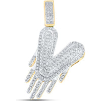 GND 10K Yellow Gold V Letter Charm Pendant with Pave-Set Round Diamonds - 0.55 Carat Total Diamond Weight