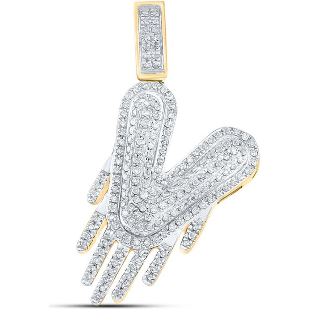 GND 10K Yellow Gold V Letter Charm Pendant with Pave-Set Round Diamonds - 0.55 Carat Total Diamond Weight