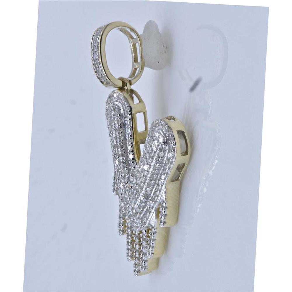 GND 10K Yellow Gold V Letter Charm Pendant with Pave-Set Round Diamonds - 0.55 Carat Total Diamond Weight