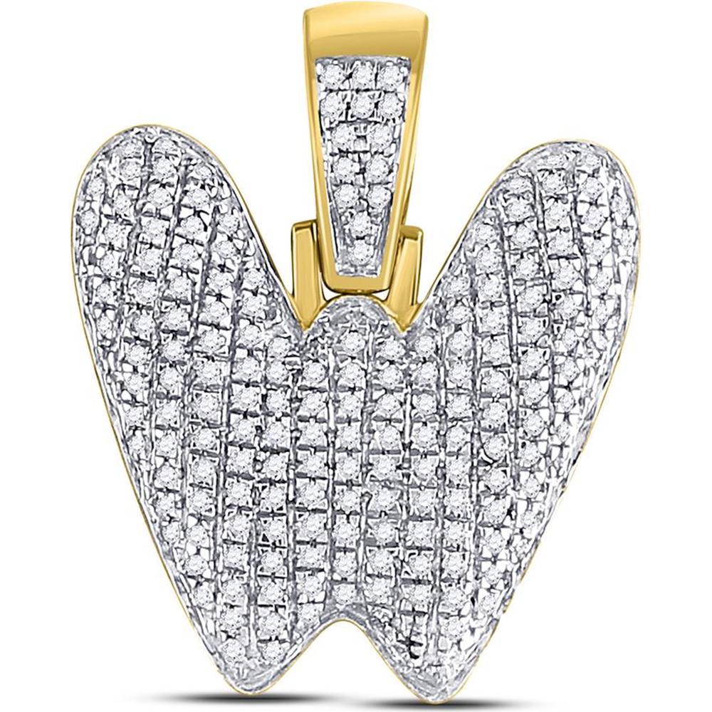 GND 10K Yellow Gold W Letter Charm Pendant with Pave-Set Round Diamonds - 0.55 Carat Total Diamond Weight