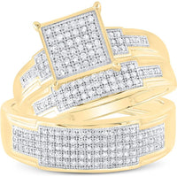 GND 10K Yellow Gold Wedding Ring Set with Pave-Set Round Diamonds and Square Design - 1/2 Total Carat Weight