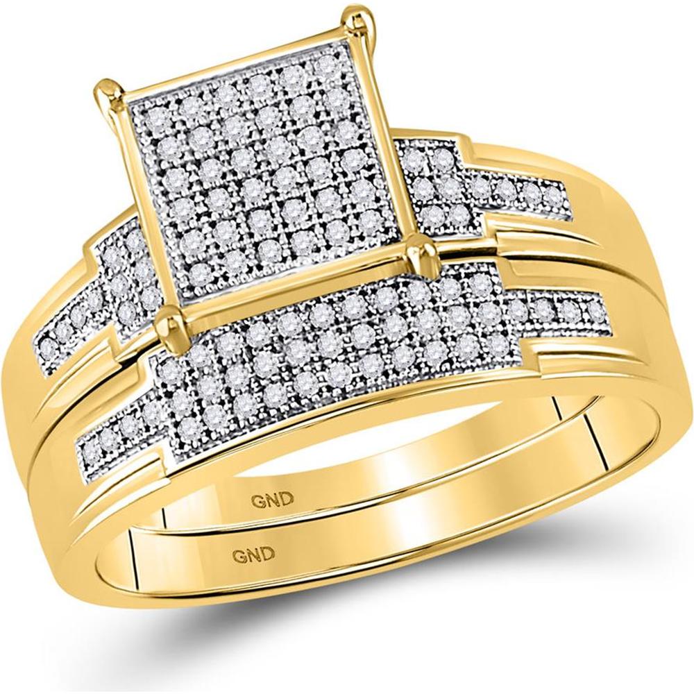 GND 10K Yellow Gold Wedding Ring Set with Pave-Set Round Diamonds and Square Design - 1/2 Total Carat Weight