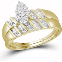 GND 10K Yellow Gold Wedding Ring Set with Prong-Set Round Diamond Cluster - 1/10 Total Carat Weight