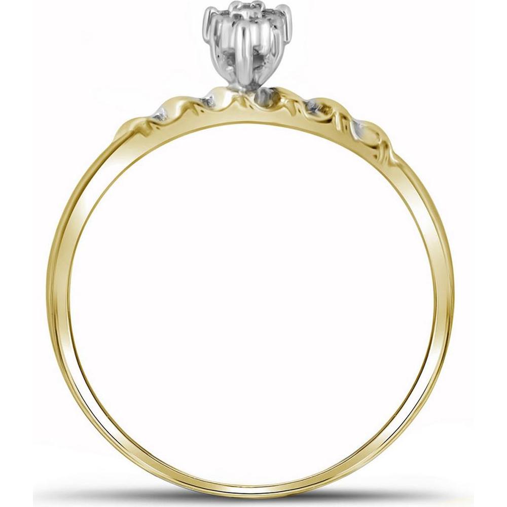 GND 10K Yellow Gold Wedding Ring Set with Prong-Set Round Diamond Cluster - 1/10 Total Carat Weight