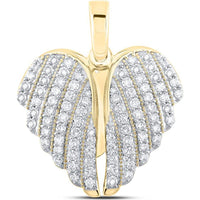 GND 10K Yellow Gold Wing Heart Pendant with Prong-Set Round Diamonds - 1.00 Carat Total Diamond Weight