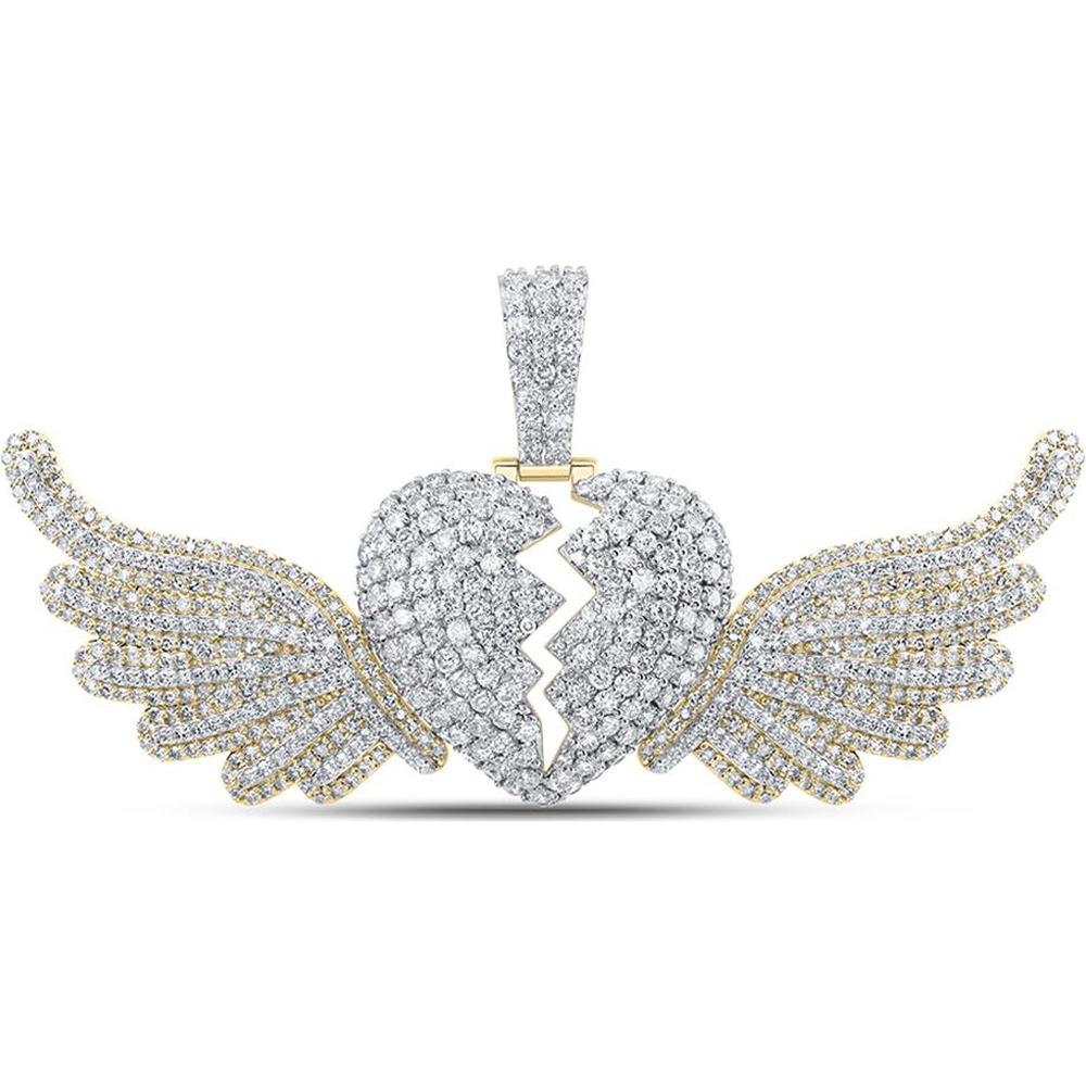 GND 10K Yellow Gold Winged Broken Heart Pendant with 5.38 Carat Prong-Set Round Diamonds
