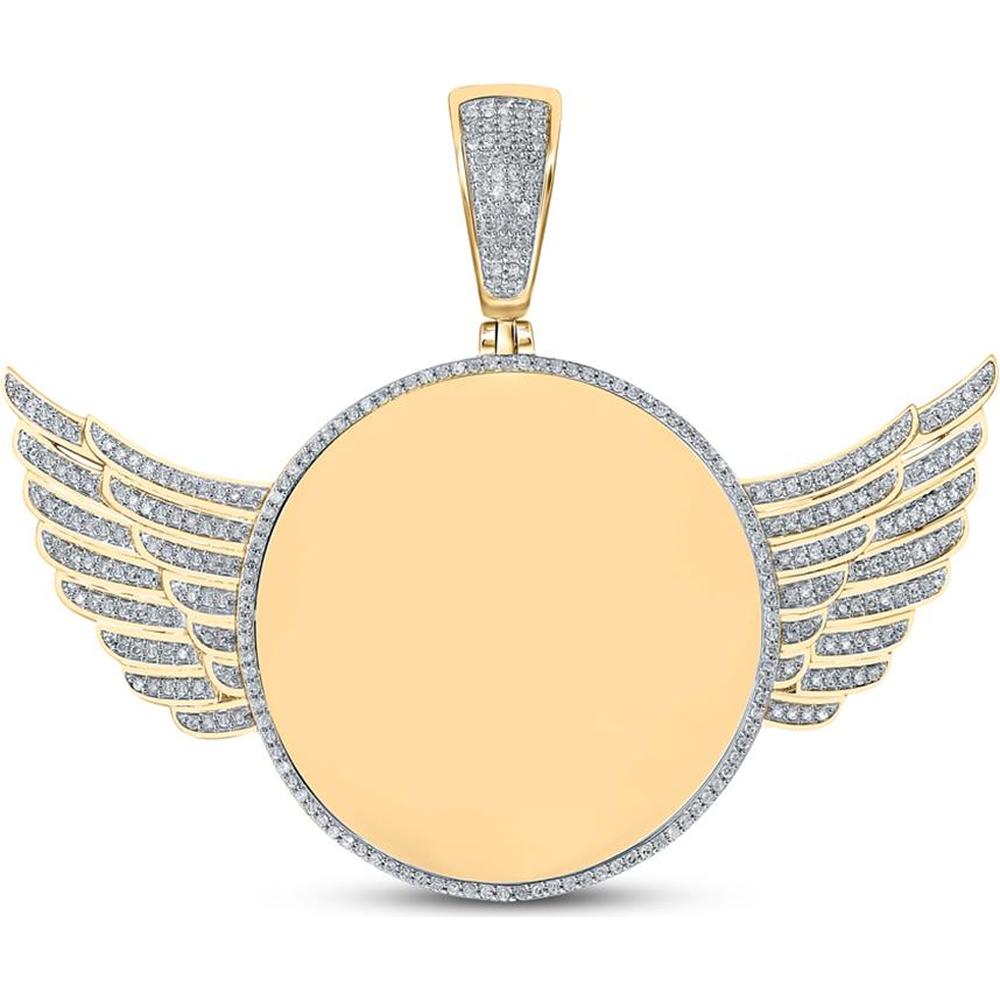GND 10K Yellow Gold Winged Memory Circle Pendant with Round Prong-Set Diamonds - 0.75 Carat Total Diamond Weight