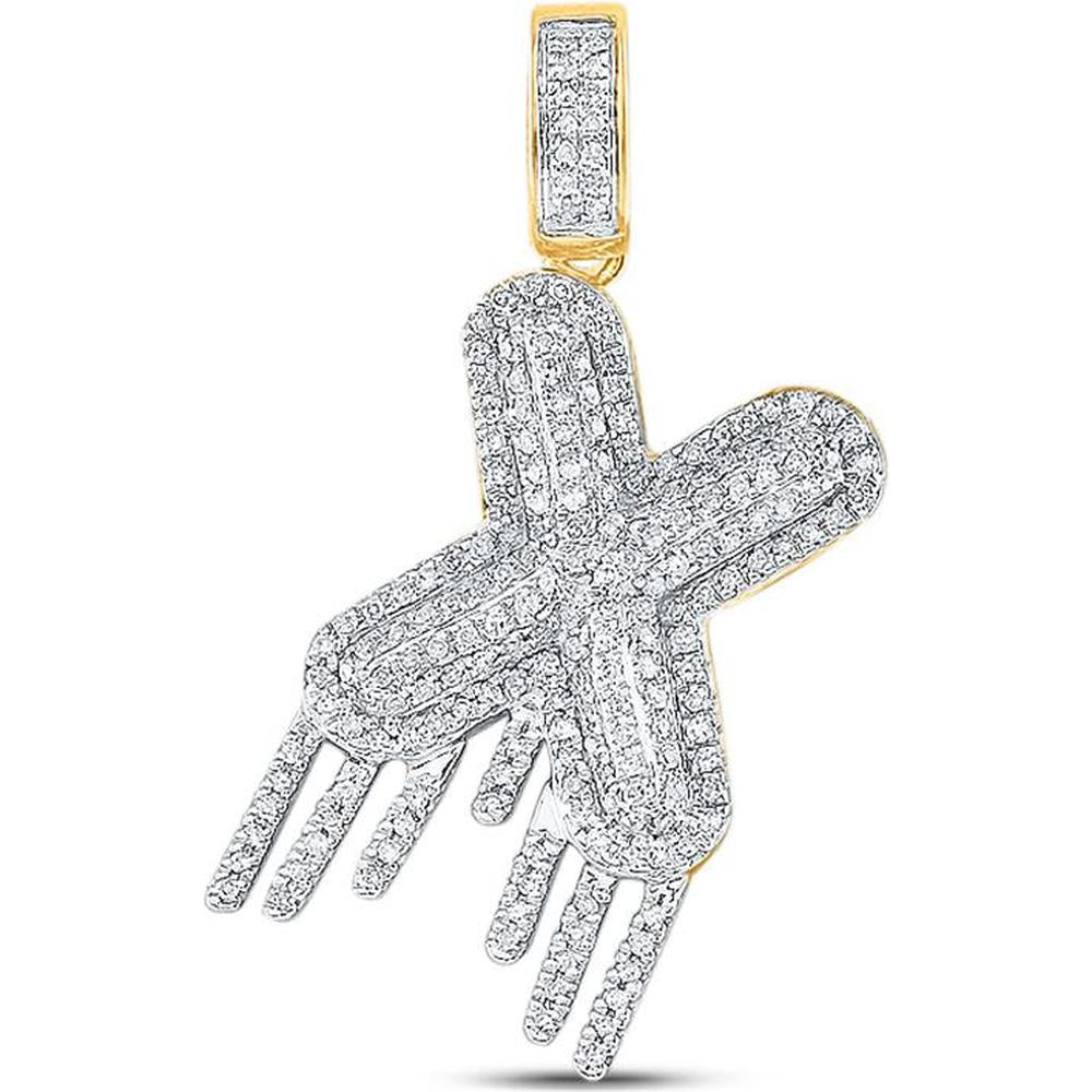 GND 10K Yellow Gold X Drip Letter Pendant with Pave Set Round Diamonds - 0.60 Carat Total Diamond Weight