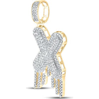 GND 10K Yellow Gold X Drip Letter Pendant with Pave Set Round Diamonds - 0.60 Carat Total Diamond Weight