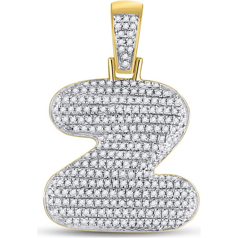 GND 10K Yellow Gold "Z" Letter Pendant with Pave-Set Round Diamonds - 0.75 Carat Total Diamond Weight