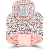 GND 14K Rose Gold Baguette and Pear Diamond Bridal Wedding Ring Set with 3.5 Carat Total Diamond Weight