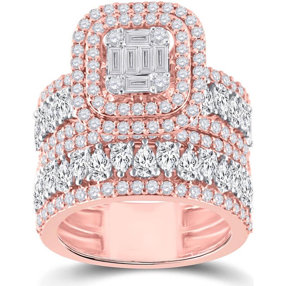 GND 14K Rose Gold Baguette and Pear Diamond Bridal Wedding Ring Set with 3.5 Carat Total Diamond Weight