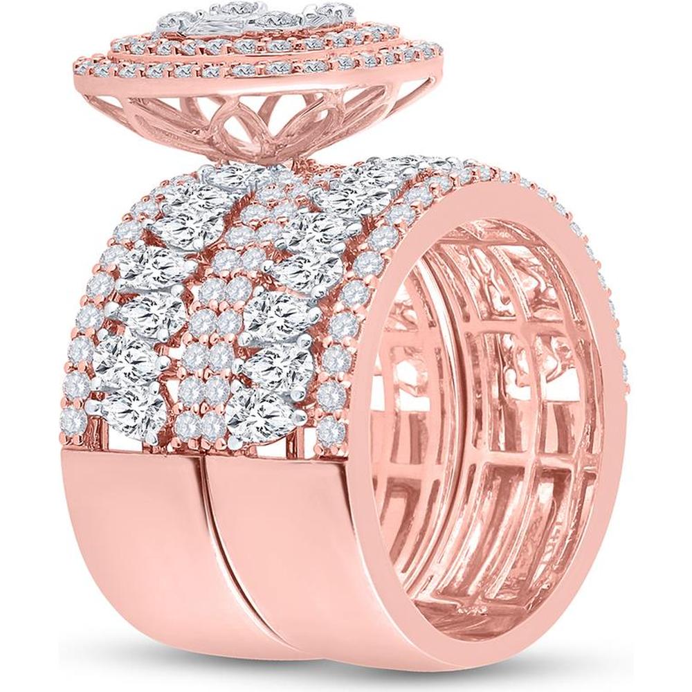 GND 14K Rose Gold Baguette and Pear Diamond Bridal Wedding Ring Set with 3.5 Carat Total Diamond Weight