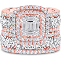 GND 14K Rose Gold Baguette and Pear Diamond Bridal Wedding Ring Set with 3.5 Carat Total Diamond Weight