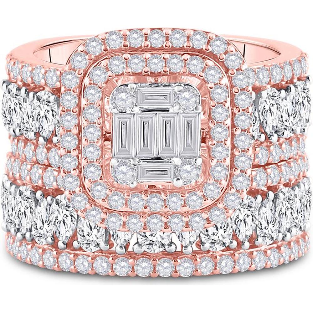 GND 14K Rose Gold Baguette and Pear Diamond Bridal Wedding Ring Set with 3.5 Carat Total Diamond Weight