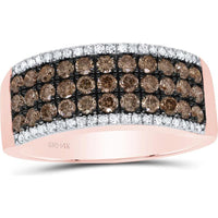 GND 14K Rose Gold Band Ring with Pave-Set Round Brown and White Diamonds - 1.02 Carat Total Diamond Weight