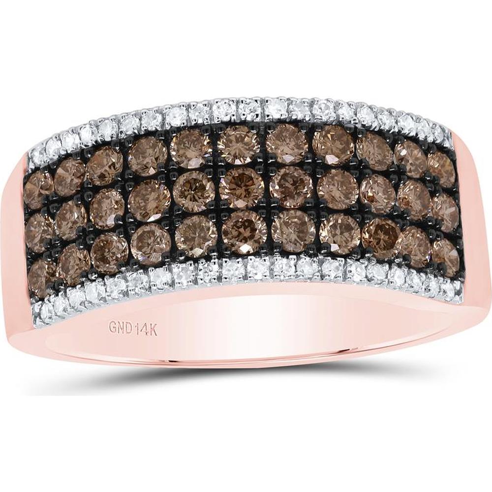 GND 14K Rose Gold Band Ring with Pave-Set Round Brown and White Diamonds - 1.02 Carat Total Diamond Weight