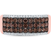 GND 14K Rose Gold Band Ring with Pave-Set Round Brown and White Diamonds - 1.02 Carat Total Diamond Weight