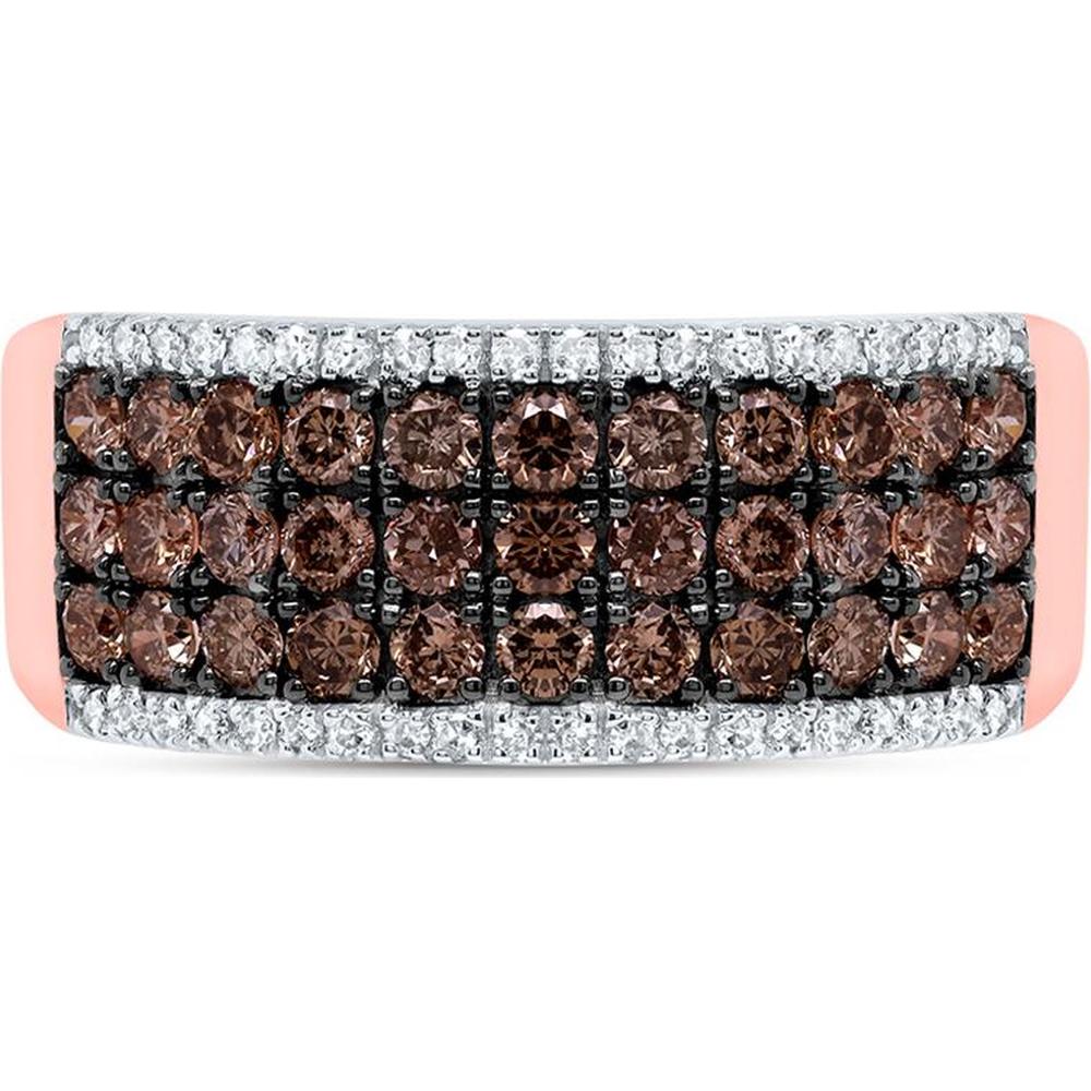 GND 14K Rose Gold Band Ring with Pave-Set Round Brown and White Diamonds - 1.02 Carat Total Diamond Weight